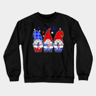 Three Gnomes Holding Amercican Flag 4th Of July Patriotic Crewneck Sweatshirt